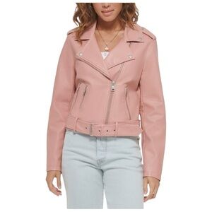 Levi's Faux Leather Fashion Belted Moto Jacket Cameo Pink Size Large NWT